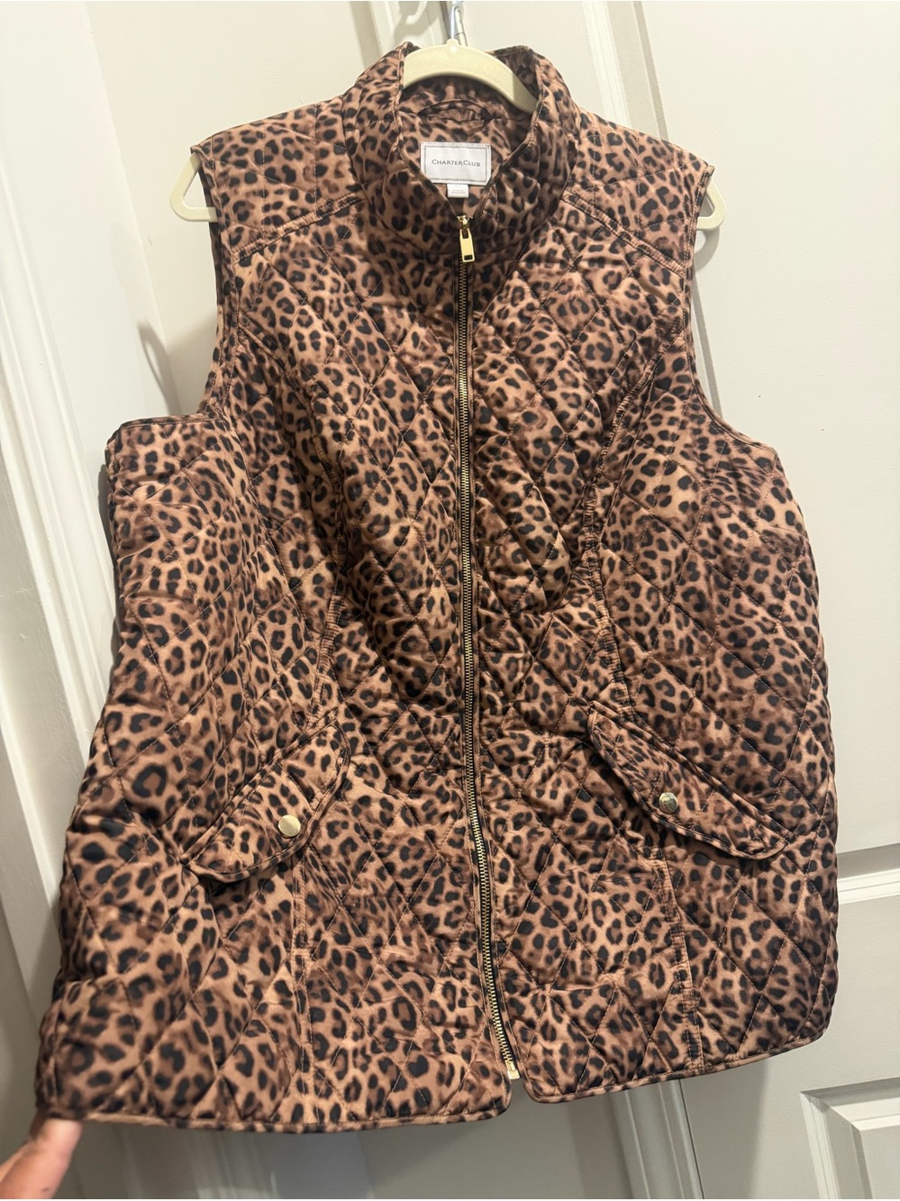 Charter Club 2X Faux-Leopard Quilted Puffer Vest - Brown/Black